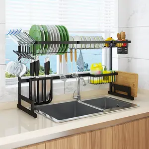 Over The Sink Dish Drying Rack 2-Tier Adjustable Stainless Steel Dish Drainer Large Dish Rack for Kitchen Counter Organizer