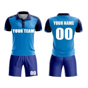 Ensemble de maillots de football sublimés personnalisés pour hommes, manches courtes, anti-transpiration, uniforme de football bleu et blanc, numéro d'équipe 10, coupe athlétique - Product Image 1