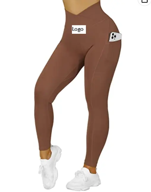 Women V Cross Waist Butt Lifting Leggings with Pockets High Waisted Yoga Pants hot selling yoga pants whole sale stock