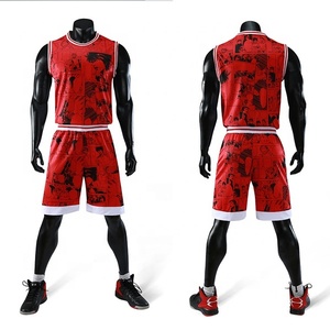 Ensemble d'uniformes de basketball personnalisés pour hommes, respirant, 100 % polyester, manches courtes, col en V/col rond, impression par transfert thermique - Product Image 3