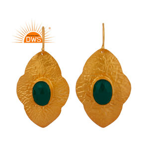 Green Onyx Gemstone <b>Earrings</b> 18k Textured Gold Plated Jewelry Supplier Sterling Silver <b>Dangle</b> <b>Earrings</b> Vintage Collection - Product Image 1