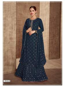 Hermoso Drashti Azul Oscuro Satén Churidar Salwar Kameez - Product Image 2