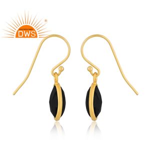 Boucles d'oreilles pendantes personnalisées en argent sterling 925 plaqué or avec pierre précieuse onyx noir naturel pour femme, cadeau de fête - Product Image 2