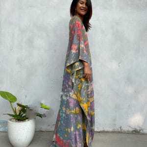 Empate tinte Kaftan DE LA PLAYA vestido Maxi largo del vestido azul Maxi Long Resort caftán Kaftan verano vestido de Ajuste flojo - Product Image 4