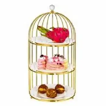 GOLD WIRE PARTY DECORATIVE WIRE OPEN CUPCAKE CAGE STAND IRON CUPCAKE CAGE STAND HOME DECORATIVE CAKE CAGE HOLDER