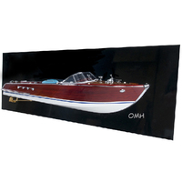 Modèle de bateau en bois Riva Aquamar L70 à demi-coque, décoration de luxe pour la maison côtière, sculpture murale artisanale en métal pour bureau nautique