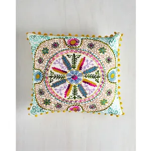 Suzani Sarung Bantal Sofa Gaya Vintage, Dekorasi Rumah Seni Shams Sarung Bantal Lempar Modern Bohemian Crewel Wol Bordir Sarung Bantal