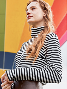 T-shirt à col haut pour femmes, estival et chaud, à rayures, surdimensionné, - Product Image 3
