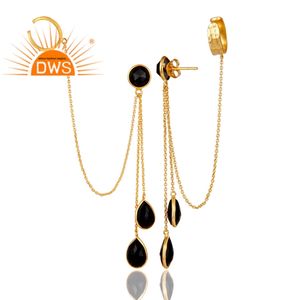 Pendientes Colgantes de Plata de Ley 925 con Baño de Oro y Ónix Negro Natural de la Mejor Calidad 2026 para Mujer, Fabricante de Joyería - Product Image 2