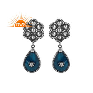 Pendientes colgantes de plata de ley oxidada para mujer, diseño esmaltado a mano, fabricante de joyería de plata 925 - Product Image 1