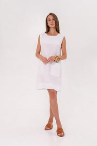 Vestido Mini de Lino 100% Tejido, Cuello Redondo, Sin Mangas, para Mujer, Disponible en Tallas Regular y Petite - Product Image 3