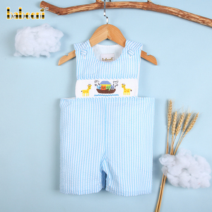 Combinaisons smockées pour bébés garçons 100% coton, rayures aqua moyennes, tissu seersucker, fermeture boutonnée, été, OEM ODM, vente en gros - Product Image 2