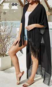 Maxi vestido caftán de gasa de algodón sólido Vintage para mujer, hasta el suelo de manga corta Kimono, decoración de encaje tejido con tinte de corbata Natural - Product Image 3