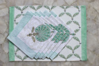 Set Alas Meja dan Serbet Katun India Cetak Blok Tangan Motif Bunga Ramah Lingkungan Merek Indus, Bentuk Persegi Panjang, 15 Alas Meja dan Serbet