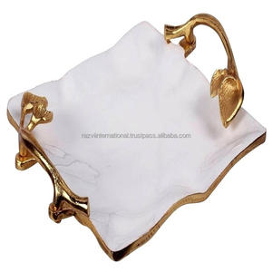 Bandeja de madera con diseño de asta con mango de metal dorado Bandeja de madera elegante Bandeja de servicio - Product Image 5