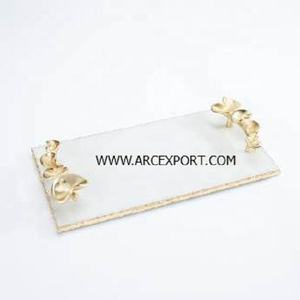 White <b>Marble</b> With Gold Plated Handle <b>Large</b> Modern Unique Designing Serverware Stylish Serving Tray Platters in Reasonable Price - Product Image 4