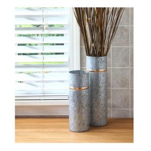 Juego de florero galvanizado de forma redonda de dos floreros artificiales de diferentes tamaños para decoración del hogar y la boda - Product Image 1