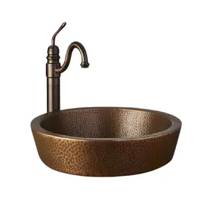 设计师圆形铜水槽顶级品质锤击铜水槽，用于厨房和浴室