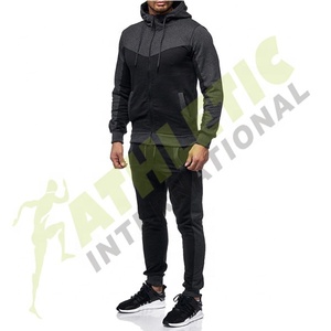 Logo personnalisé noir fermeture éclair jusqu'à hommes survêtement de haute qualité à manches longues pas cher prix bloc couleur mince fitness polaire homme survêtements - Product Image 2