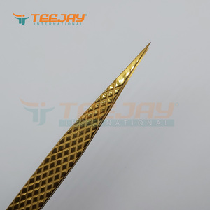 Pince à épiler lisse pour extensions de cils, outils professionnels, en titane, doré, 12cm, avec poignée en diamant - Product Image 4