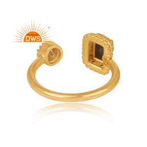 18k Gold Plated 925 Sterling <b>Silver</b> Bezel Setting Stackable Women's <b>Ring</b> with Ethiopian <b>Opal</b> and Labradorite Gemstone - Product Image 4