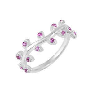 Best Seller Natural Pink Sapphire Gemstone Leaf Tree Bunch Band Sólido Puro 925 Anillo de plata esterlina Joyería fina para ella - Product Image 1