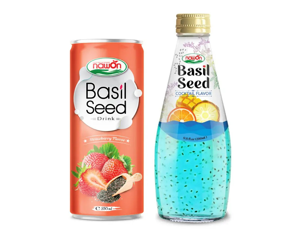 Drink Basil Seed 290ml OEM/ODM Seed Drink Organic Basil Seeds Made in Vietnam ISO Fruit Juice Palm Juice Wine Sun Top Juice