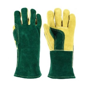 Guantes de soldadura verdes de cuero dividido de vaca de la mejor calidad, tamaño XL, revestimiento de látex resistente al calor, revestimiento de algodón, antideslizante anticorte para - Product Image 1