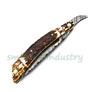 Custom Hand Made Damascus Straight <b>Razor</b> with STAG HORN Handle (Smk1709) - Product Image 5