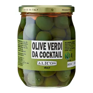 Made In Italy Ready To Eat Food 1 Kg Glass Jar Fruit Preserved Green Cocktail Olives For Appetizer