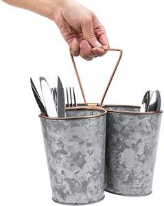 2 Tier Galvanized Tool Caddy Round Shape Stylish Design Perfect for Home Kitchenware <b>Storage</b> Daily Use Sturdy Round Base - Product Image 6