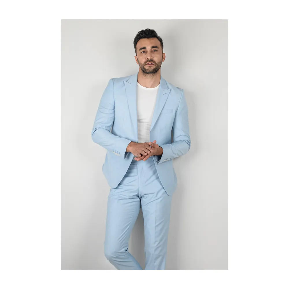 Brand New Maserto Slim Fit Light Blue Suit Plain Patterned Wholesale Product - The Most Preferred Men's Suits