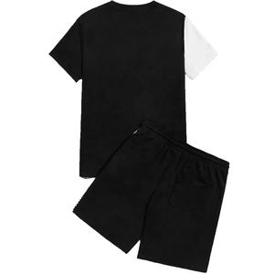 Ropa de calle de 2 piezas con logotipo personalizado para hombre, ropa deportiva, chándal informal, camiseta de bloque de color sólido, pantalones cortos para correr con cordón - Product Image 2