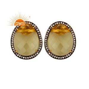 925 Sterling <b>Silver</b> Natural Lemon Topaz And Cz Gemstone <b>Stud</b> <b>Earring</b> <b>For</b> <b>Women</b> Jewelry Manufacturer - Product Image 1