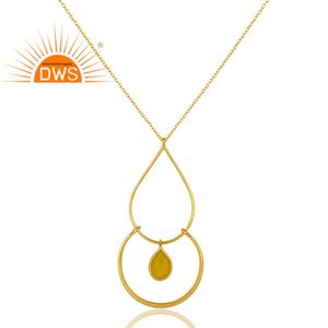 Collier en calcédoine jaune naturelle, chaîne stylée en or plaqué argent indien, fait à la main - Product Image 2