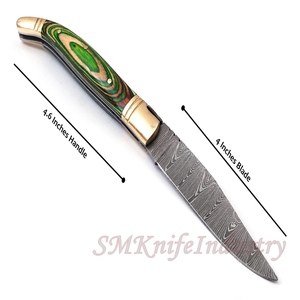 Custom Hand Forged Pocket Knife Hand Made Damascus Folding Knife with Leather Sheath Cover (smk1696) - Product Image 2