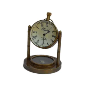 Table Decoration Antique Mini Clock With Nautical Gadgets Design Metal And Glass Used Manufactured In India At Best Price