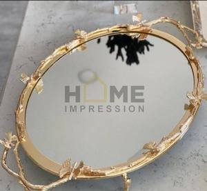 Floral Gold Metal Round <b>Mirror</b> Decorative Luxury <b>Tray</b> - Product Image 3