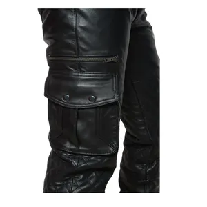 Men's Real Cowhide Leather Pant Cargo Quilted Panel Breeches Trousers Genuine Leather Pant for Men