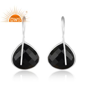 Boucles d'oreilles en pierre naturelle en Onyx, facette, couleur noir foncé, source de bijoux, nouvel arrivage, avec crochet en argent fin, vente en gros - Product Image 3