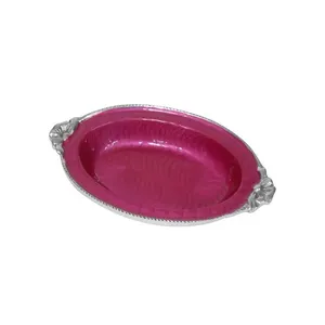 Decorative pink Enamel Oval Shape Luxury and Modern Design Tray Handmade made In India For Wedding Gifts