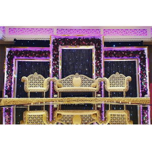 Ensemble de canapés dorés sculpté pour mariage indien, Design Unique, avec sculpture or, meubles élégants, ensemble de scène de mariage, livraison gratuite - Product Image 1