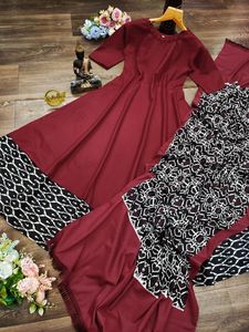 Robe longue voilée en coton, vêtements décontractés, styliste Anarkali Kurtis avec Dupatta pour femmes, 2020 - Product Image 5