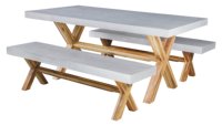 Meubles de maison modernes Table à manger avec dessus en béton et ciment et pieds en bois massif d'acacia Meubles GRC Expédition au Vietnam