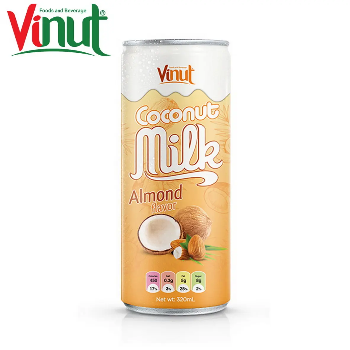 VINUT Can 320Ml (Kaleng) Produsen Susu Kelapa Rasa Almond Merek OEM Kualitas Tinggi Tanpa Sertifikat ISO Kalori