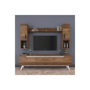 Nieuwe Mode-Rani D1 Tv Stand M27 Met Muur Planken-Moderne En Minimalistische Ontwerp Tv Kast-M-Walnoot En Witte Kleur Tv Unit