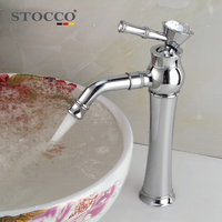 Robinet de lavabo de luxe français STOCCO en or avec poignée en cristal, mitigeur de salle de bain en laiton massif style bambou pour hôtel
