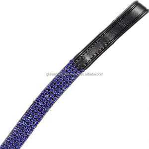 Cheval Brow Band-Cheval Bleu Cristal Brow Band Fabricant-Bling Strass Cheval Anglais USA Cuir Noir Brow Band - Product Image 1