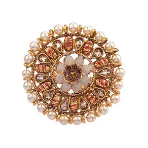 印度宝莱坞传统仿古圆形珍珠水晶Kundan Meenakari可调节大无名指珠宝