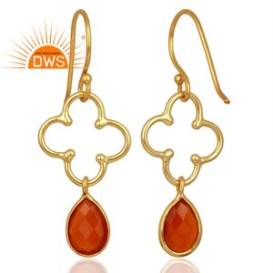 สีแดงนิลพลอยดอกไม้ออกแบบเครื่องประดับต่างหูผู้ผลิตชุบทอง925เงินห้อยต่างหูเครื่องประดับผู้ค้าส่ง - Product Image 2